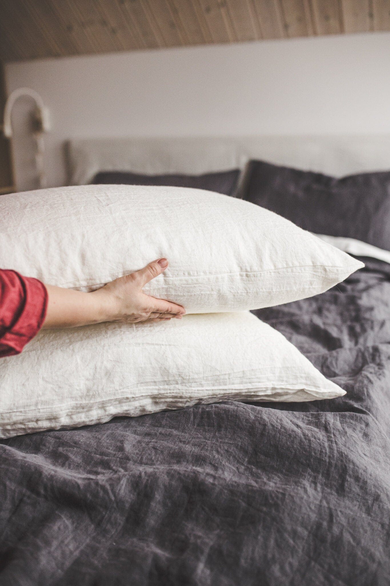 Set of 2 Natural Soft Washed Linen Pillow Covers Old Linen Mill Ivory 51 x 66 cm; 20" x 26" 