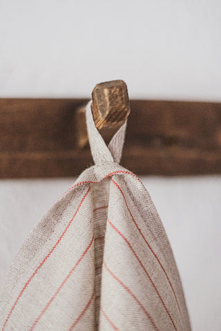 Set of 2 Natural Wide Red Stripes Tea Towels Old Linen Mill