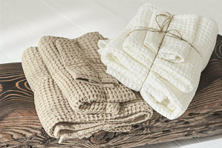 Set of 3 Absorbent Linen Towels Old Linen Mill Beige 