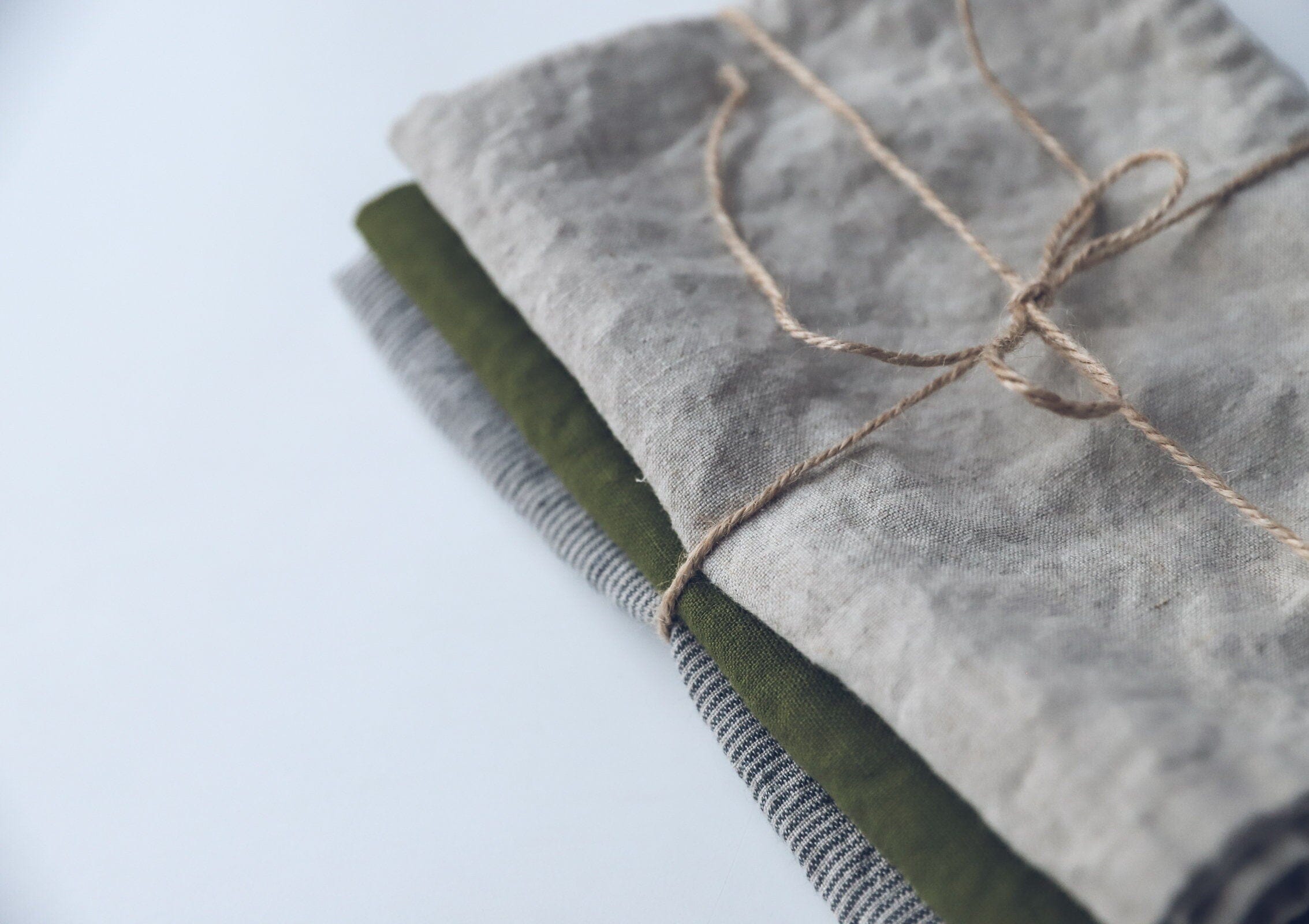 Set of 3 Natural Linen Tea Towels in Gift Box Old Linen Mill 