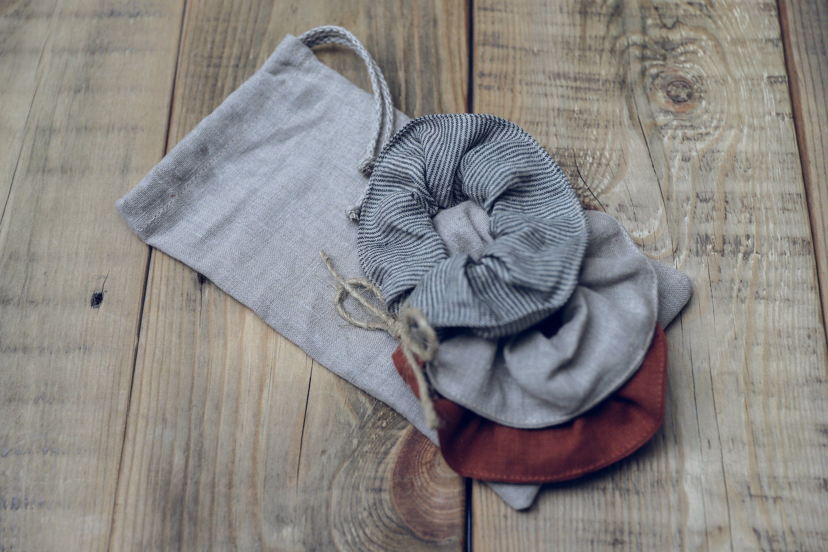 Set of 3 Small Linen Hair Ties Old Linen Mill 