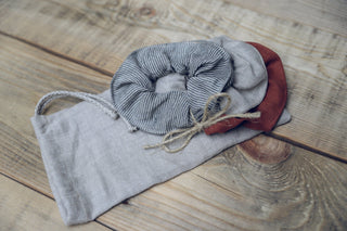 Set of 3 Small Linen Hair Ties Old Linen Mill Natural Grey Stripes 