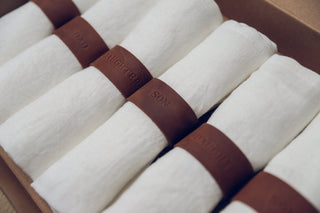 Set of 6 Handmade Personalized Table Linen Napkins with Leather Rings Old Linen Mill 