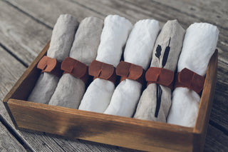 Set of 6 Linen Napkins with Leather Rings Old Linen Mill