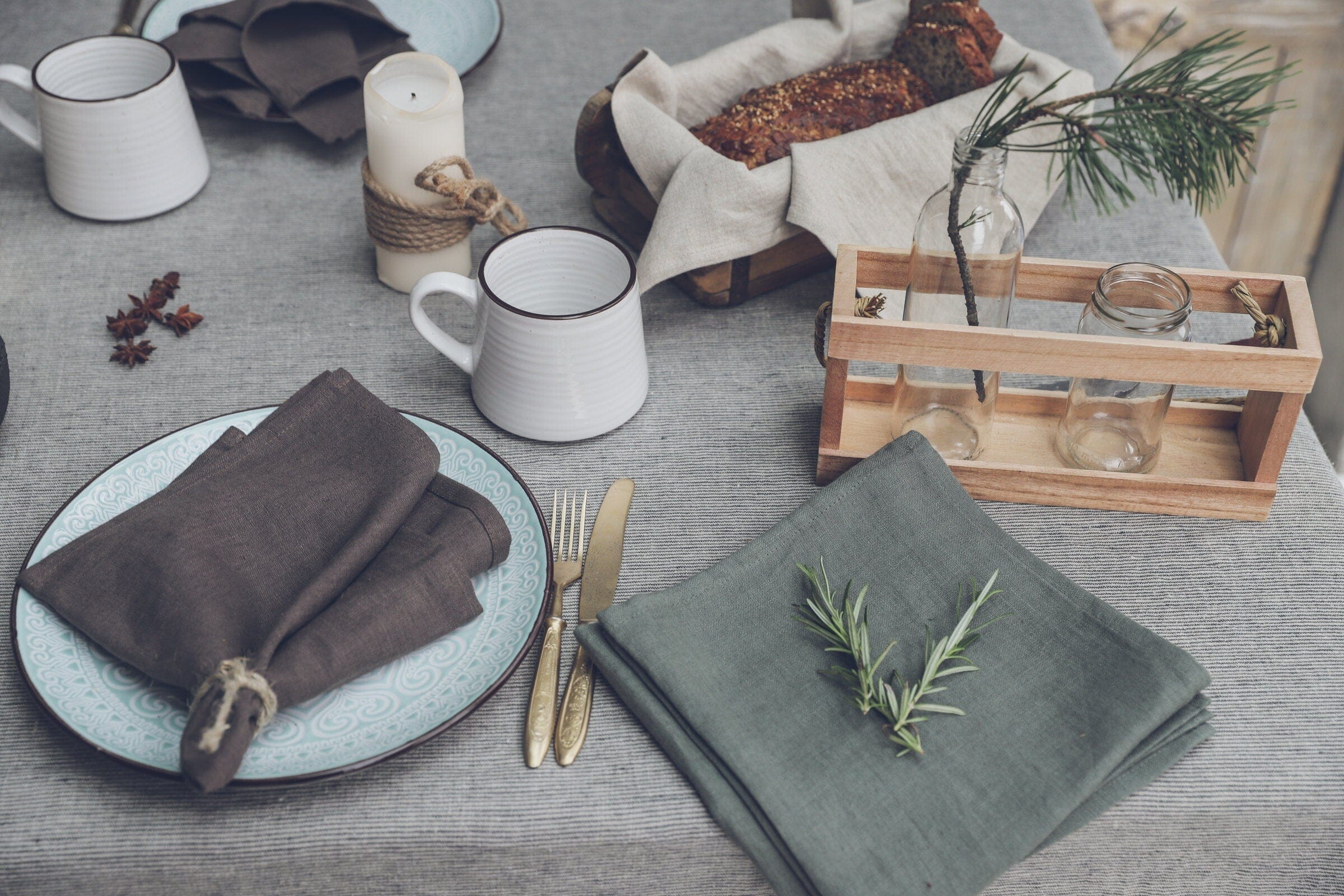 Sets of Handmade Linen Table Napkins Decor Gift Old Linen Mill 