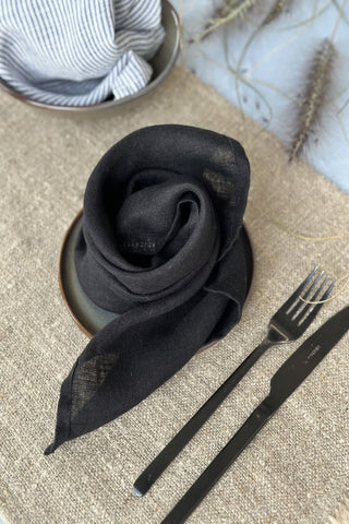 Sheer Gauze Linen Napkins Set of 2 - Handmade TN 45 x 45 cm;17.7" x 17.7" / Light Black Old Linen Mill