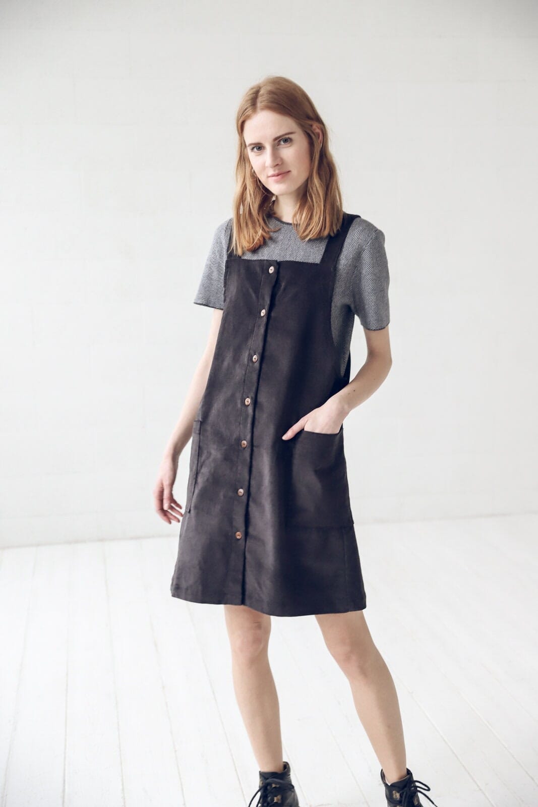 Short Cotton Black Dress for Women Old Linen Mill 