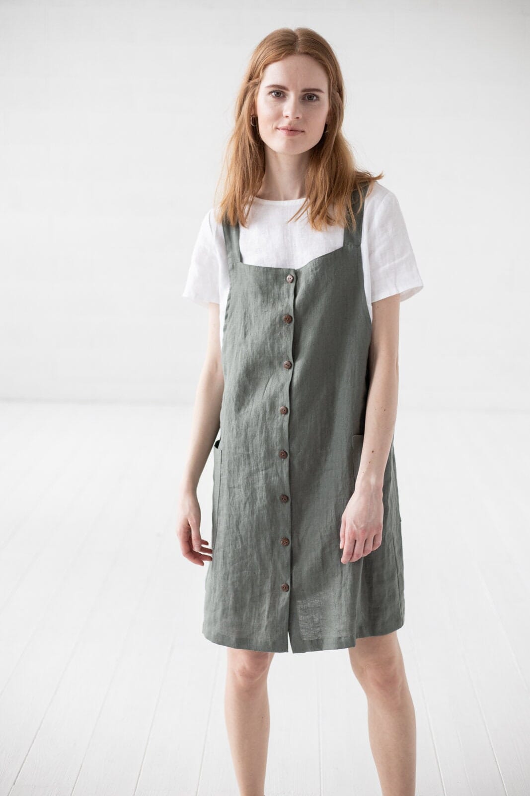 Short Linen Button Down Pinafore Dress Old Linen Mill 