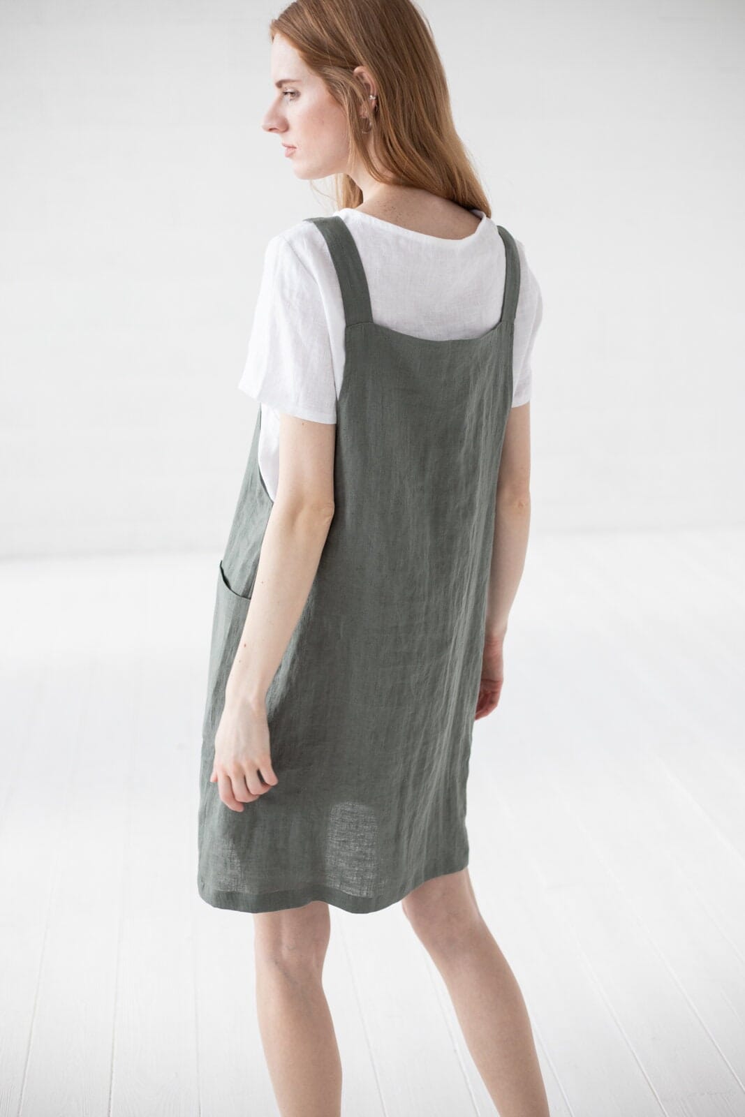 Short Linen Button Down Pinafore Dress Old Linen Mill 