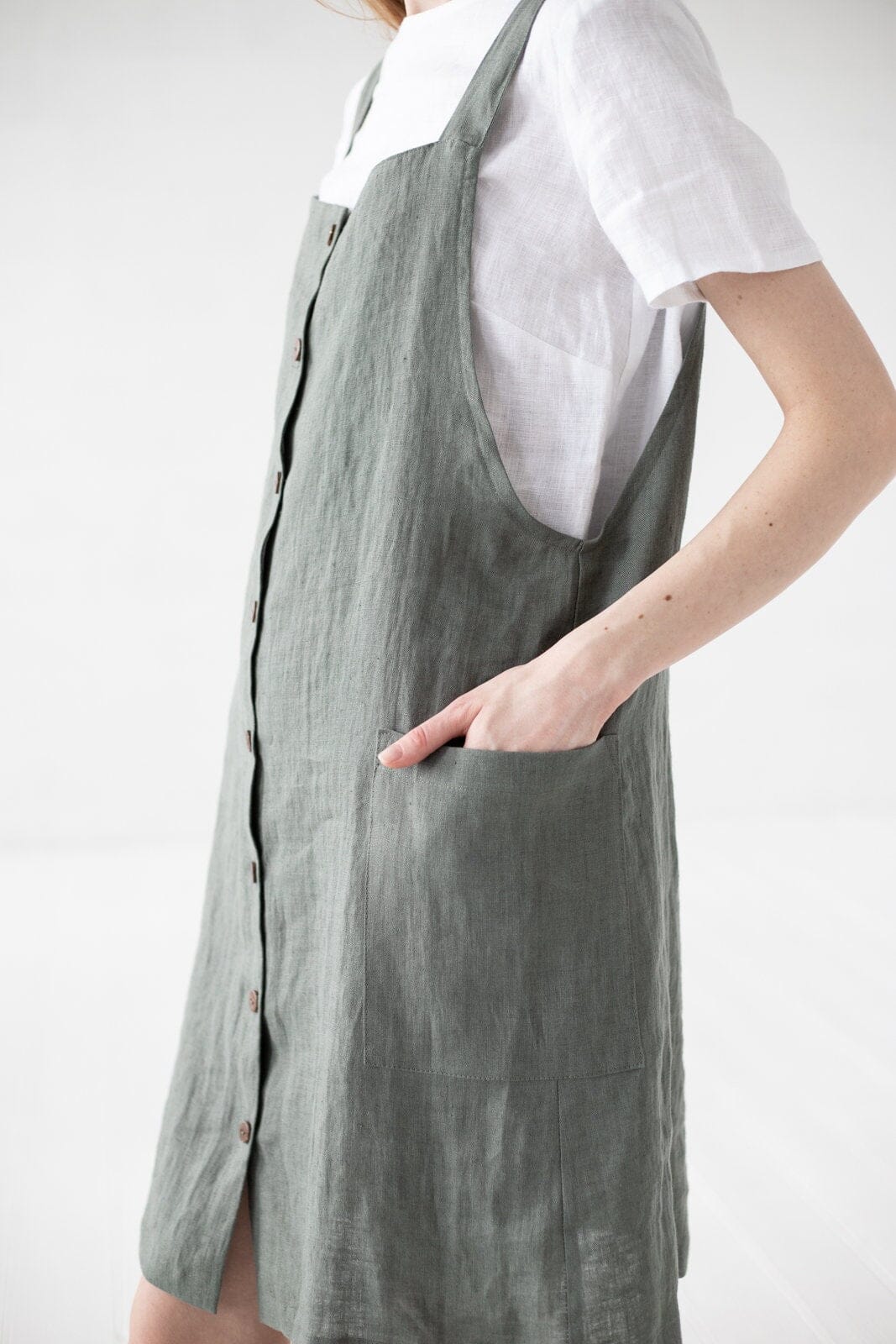 Short Linen Button Down Pinafore Dress Old Linen Mill 