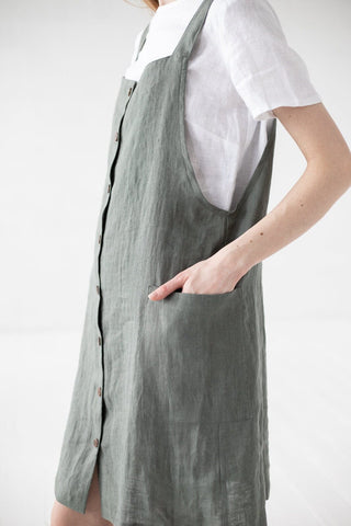 Short Linen Button Down Pinafore Dress Old Linen Mill 