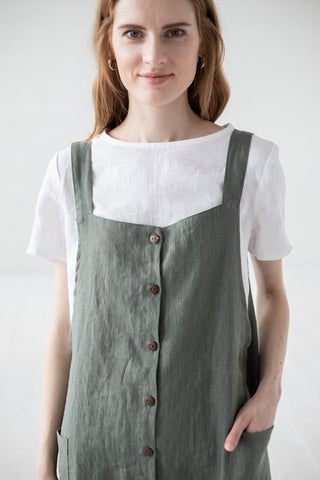 Short Linen Button Down Pinafore Dress Old Linen Mill 