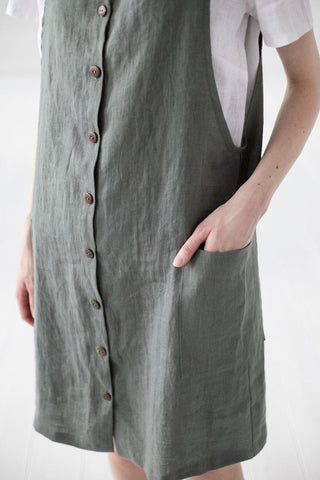 Short Linen Button Down Pinafore Dress Old Linen Mill 