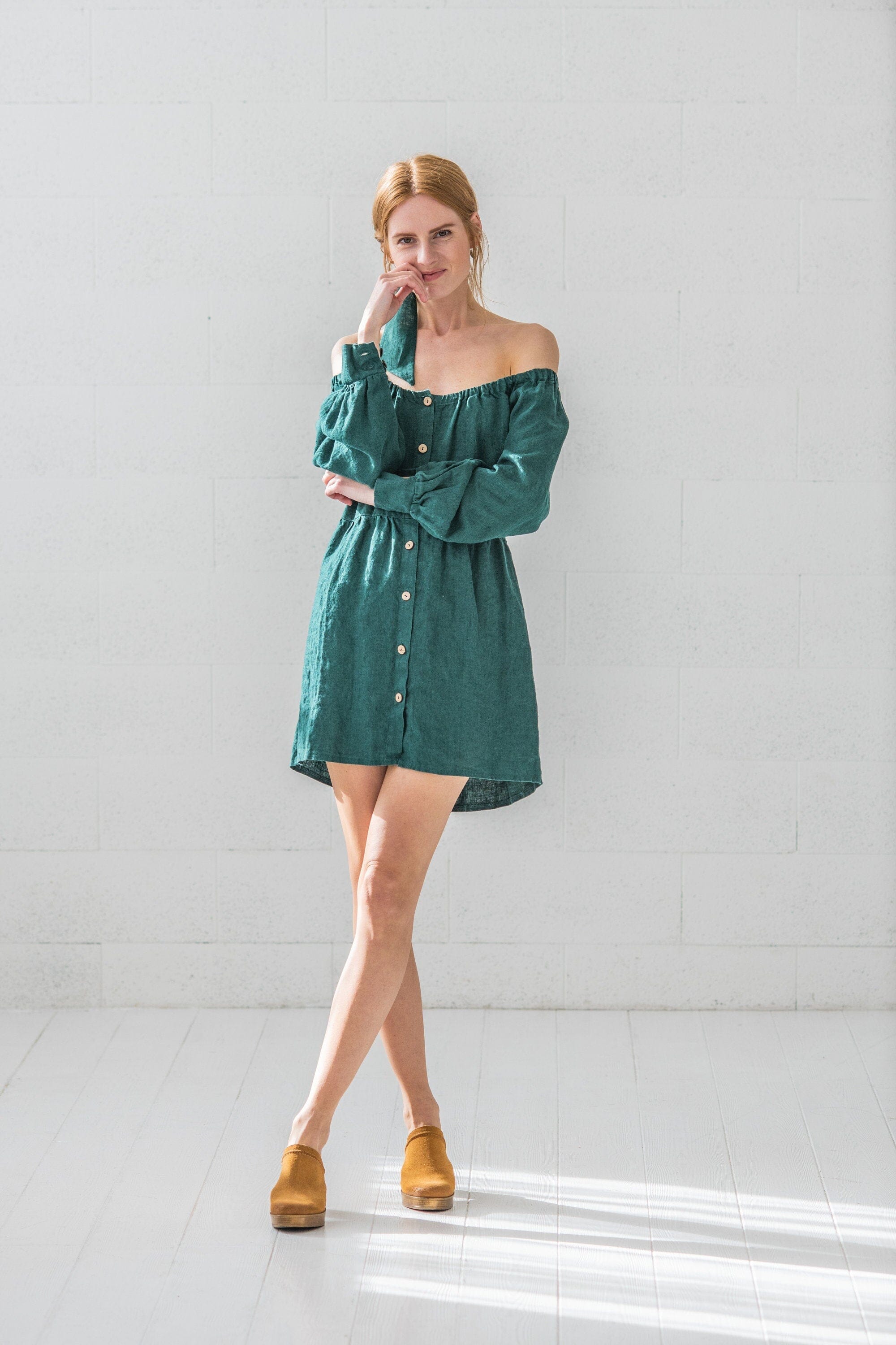 Short Linen Dress for Women Old Linen Mill Small Grey Checks XS 