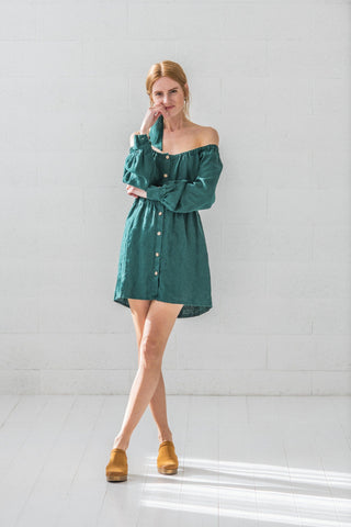 Short Linen Dress for Women Old Linen Mill Small Grey Checks XS 