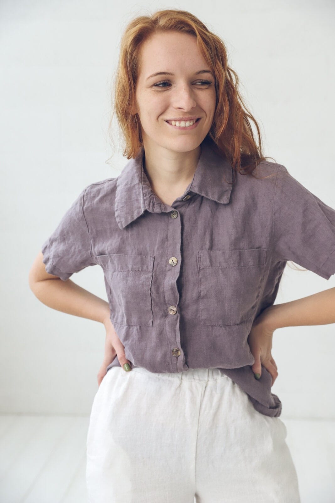 Short Sleeve Linen Women Shirt Old Linen Mill 