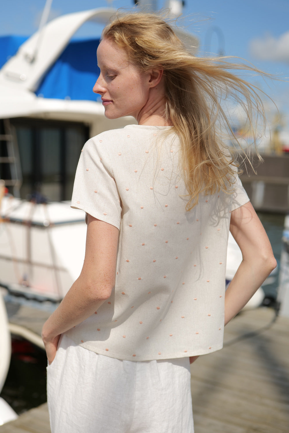 Short Sleeve Summer Polka Dot Top Bachata linen and viscose