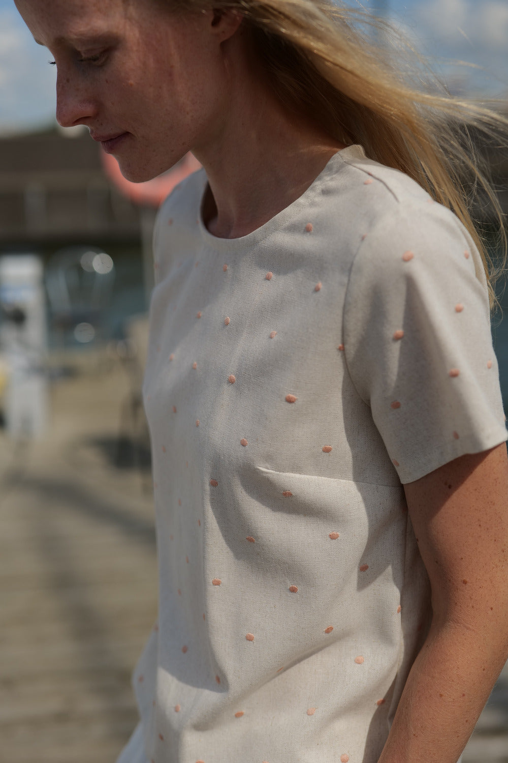 Short Sleeve Summer Polka Dot Top Bachata close up picture