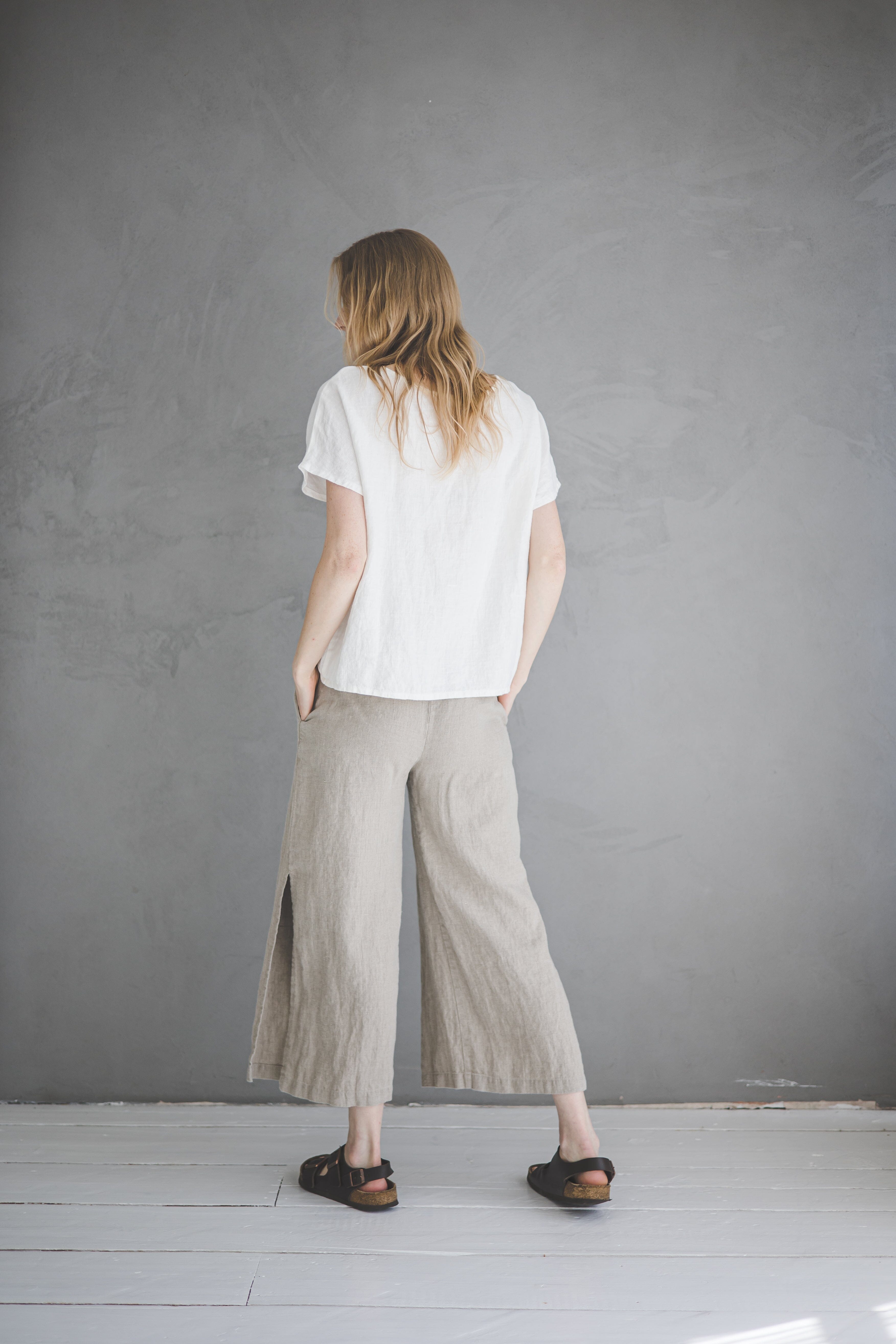 Side Split Wide Leg Pants Old Linen Mill