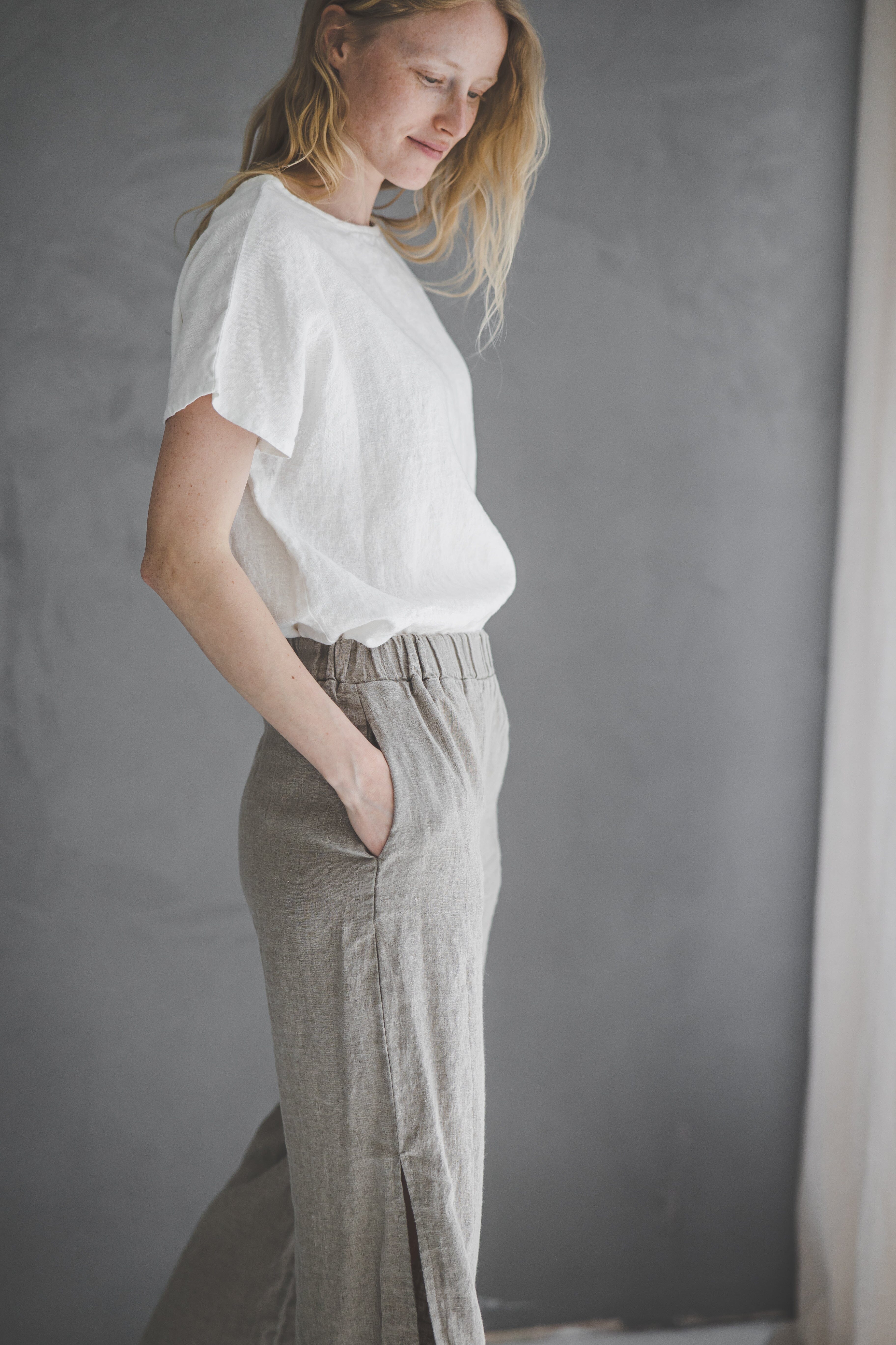 Linen Trousers with side slit – Old Linen Mill - Main Image