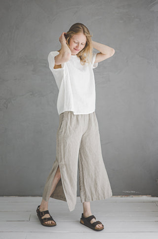 Side Split Wide Leg Pants Old Linen Mill