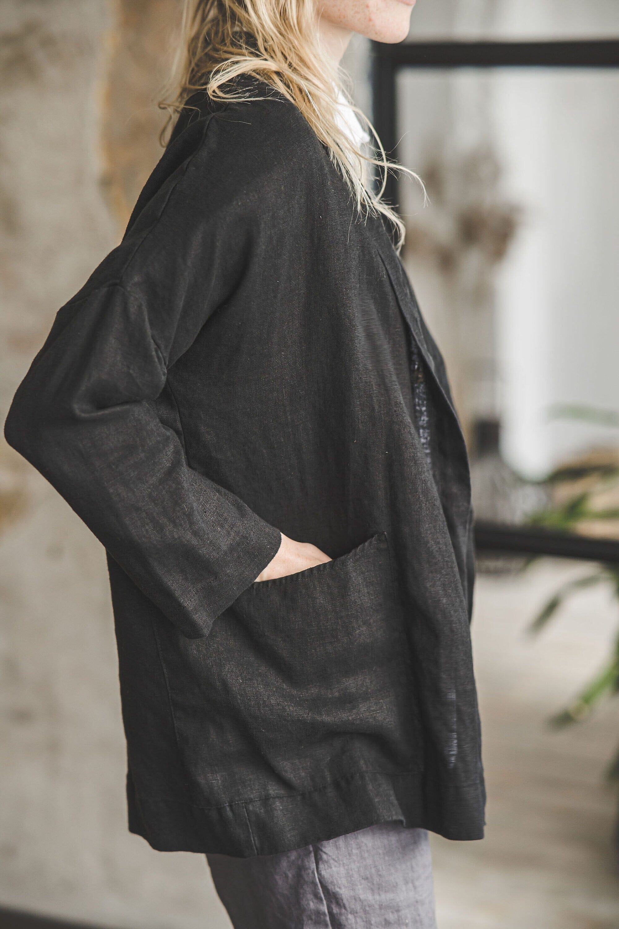 Simple Linen Black Jacket Old Linen Mill 