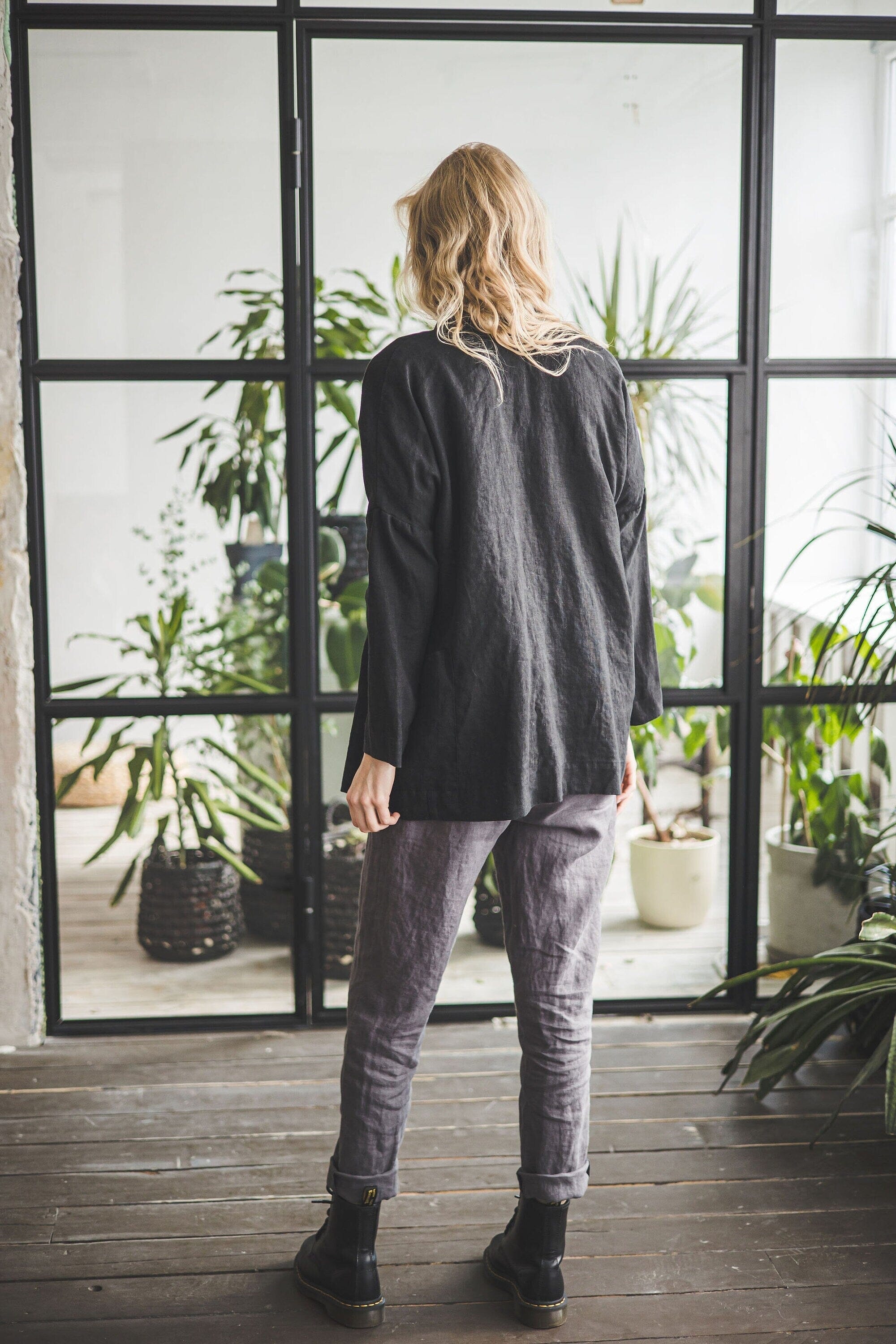 Simple Linen Black Jacket Old Linen Mill 