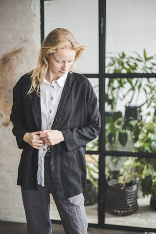 Simple Linen Black Jacket Old Linen Mill Small Grey Checks XS/S 