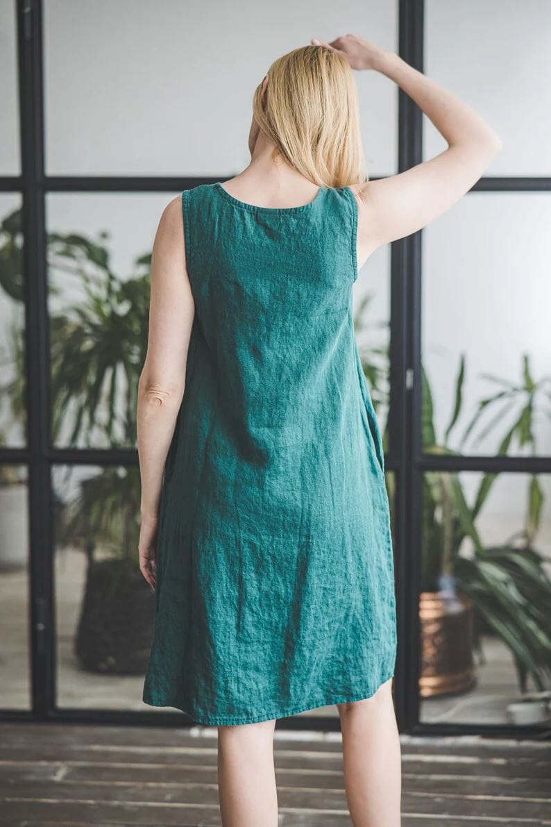 Simple Linen Midi Dress with Pockets Old Linen Mill 