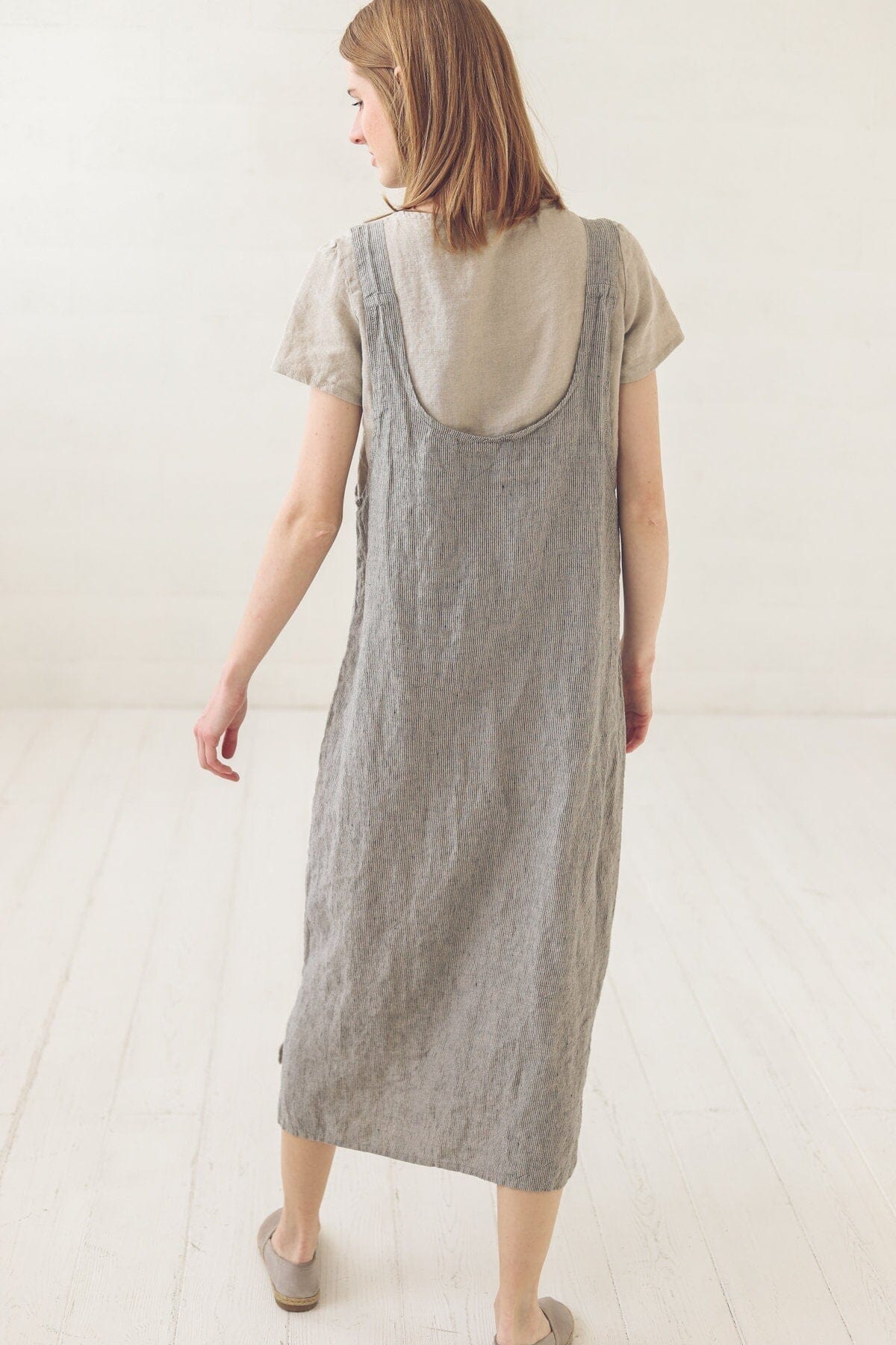 Simple Striped Linen Pinafore Dress Old Linen Mill 