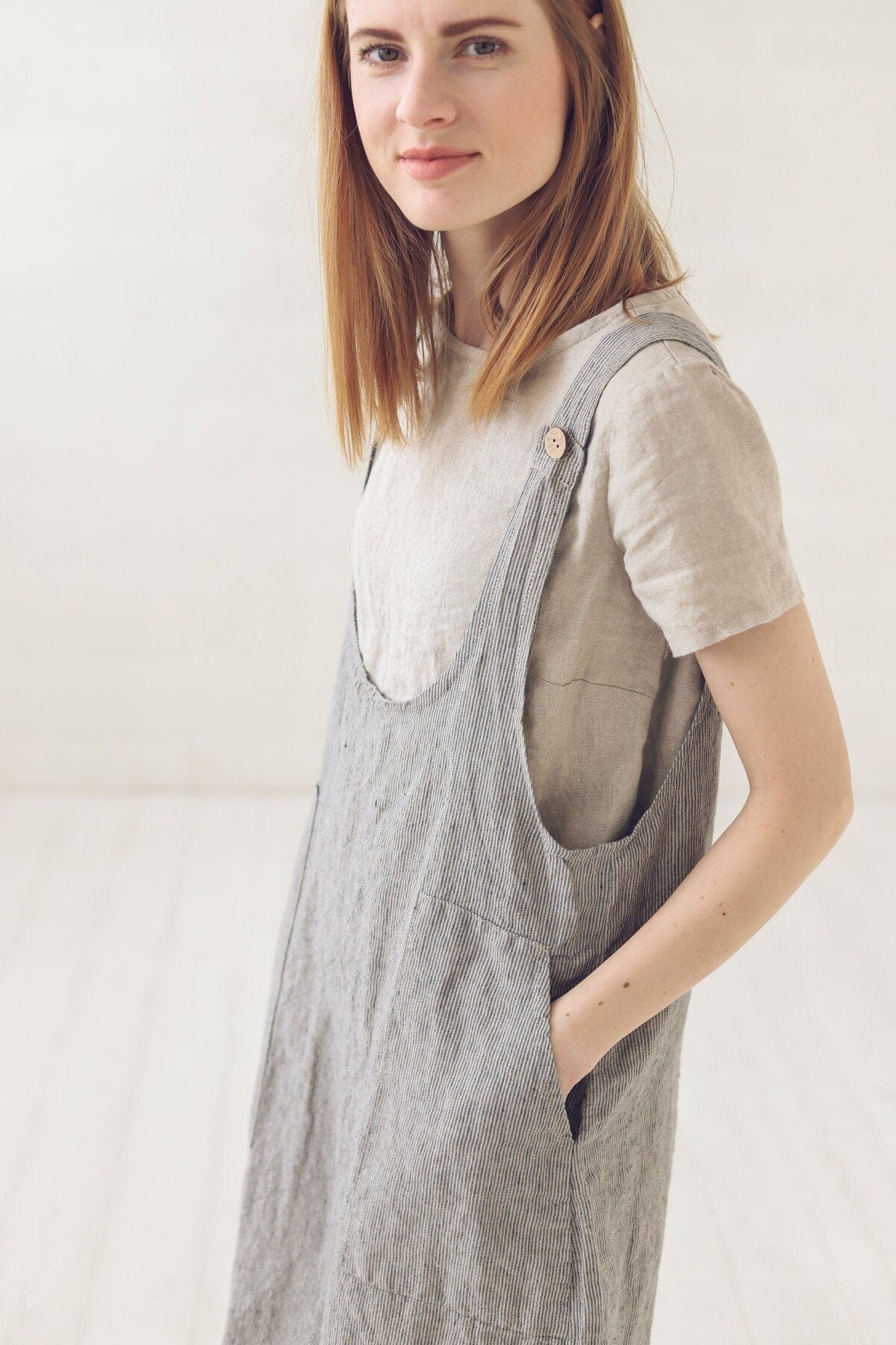 Simple Striped Linen Pinafore Dress Old Linen Mill 