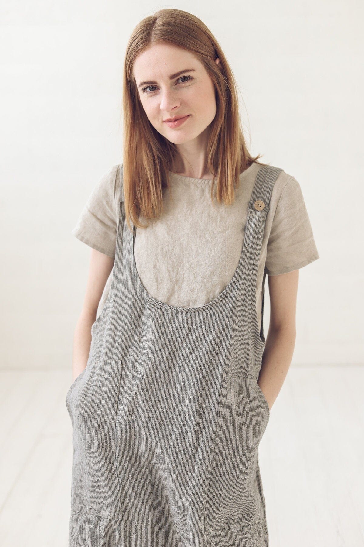 Simple Striped Linen Pinafore Dress Old Linen Mill 