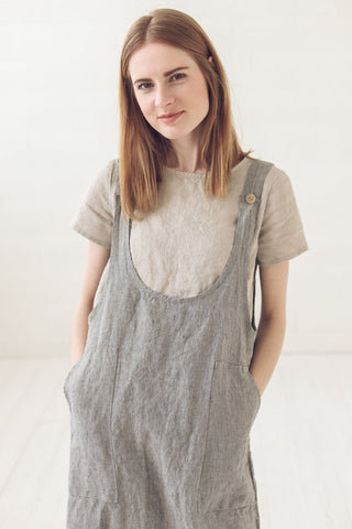 Simple Striped Linen Pinafore Dress Old Linen Mill 