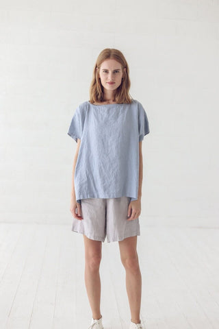 Simple Top Linen Blouse for Women Old Linen Mill Ice Blue XS/S 