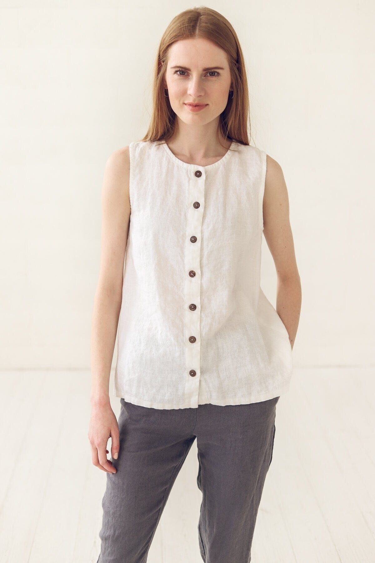 Sleeveless Classic Linen Women's Shirts Old Linen Mill 