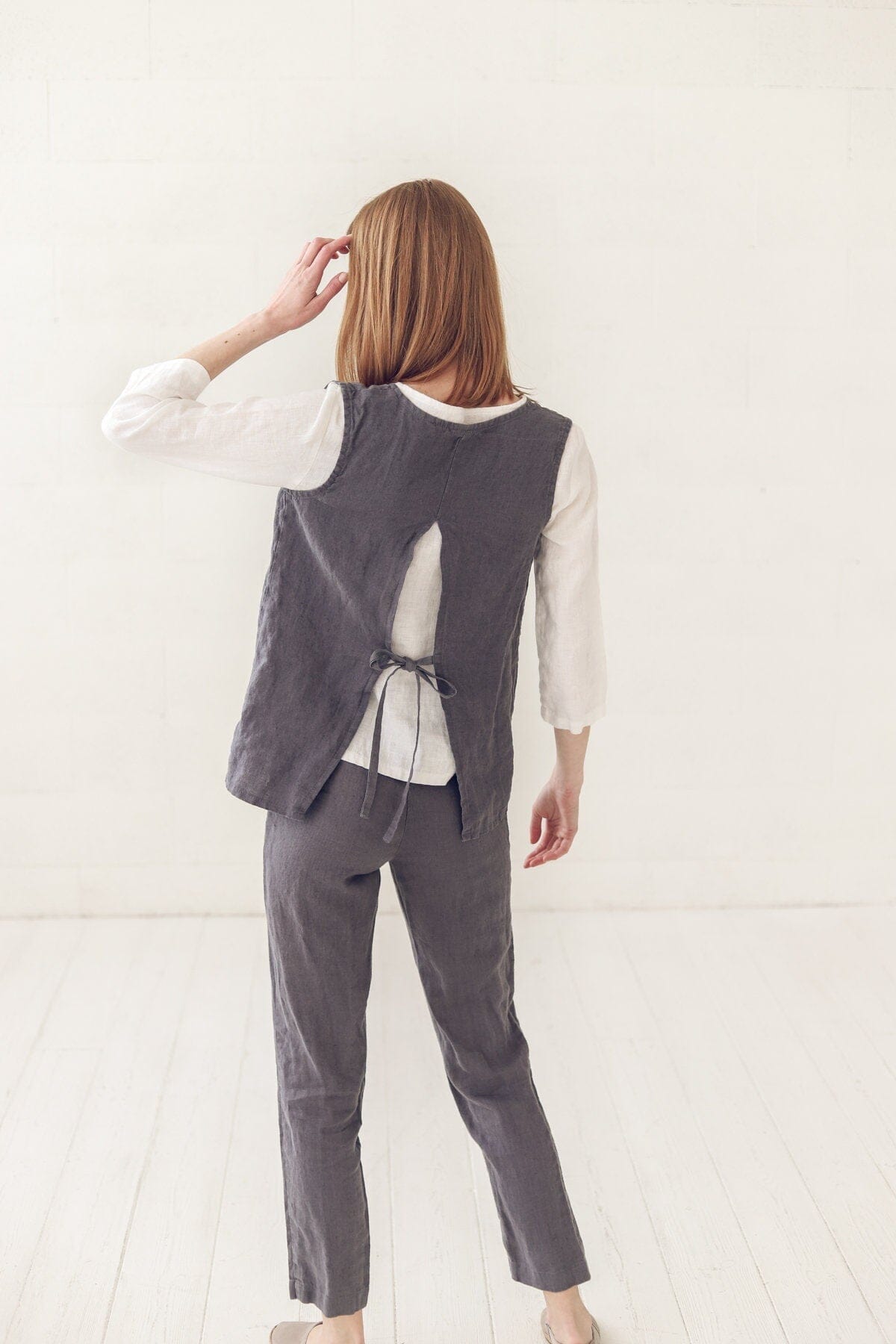 Sleeveless Linen Top Vest Tie Old Linen Mill 