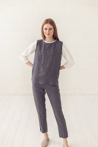 Sleeveless Linen Top Vest Tie Old Linen Mill 