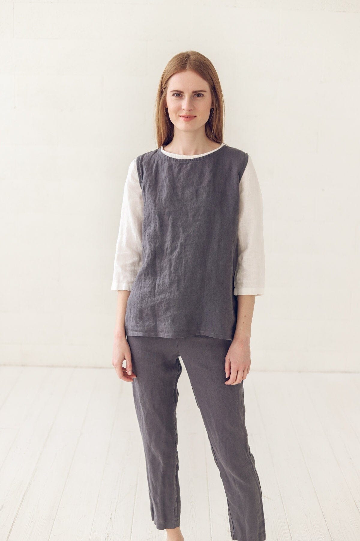 Sleeveless Linen Top Vest Tie Old Linen Mill 