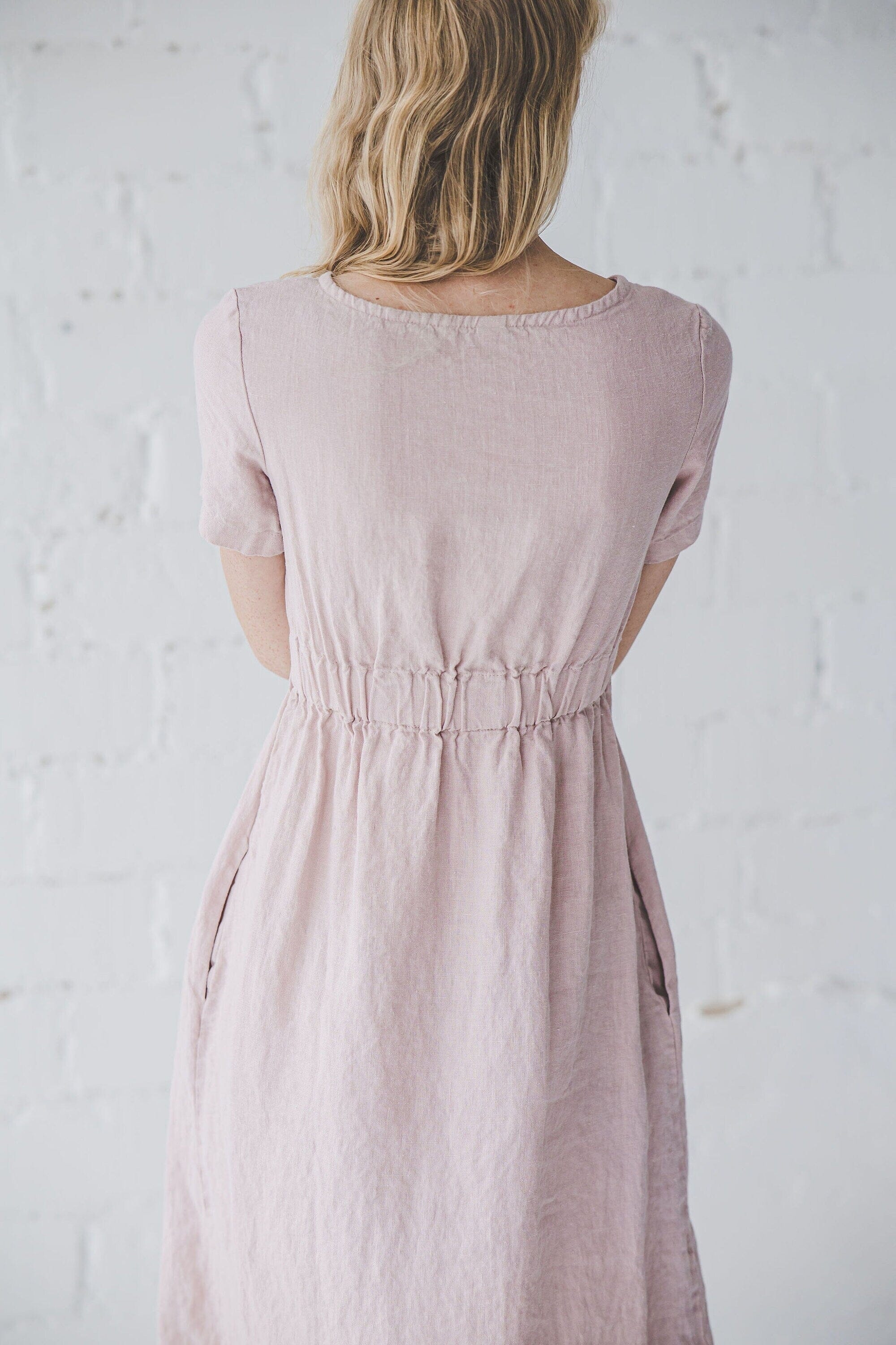 Slim Summer Linen Dress with Short Sleeves D11 Old Linen Mill