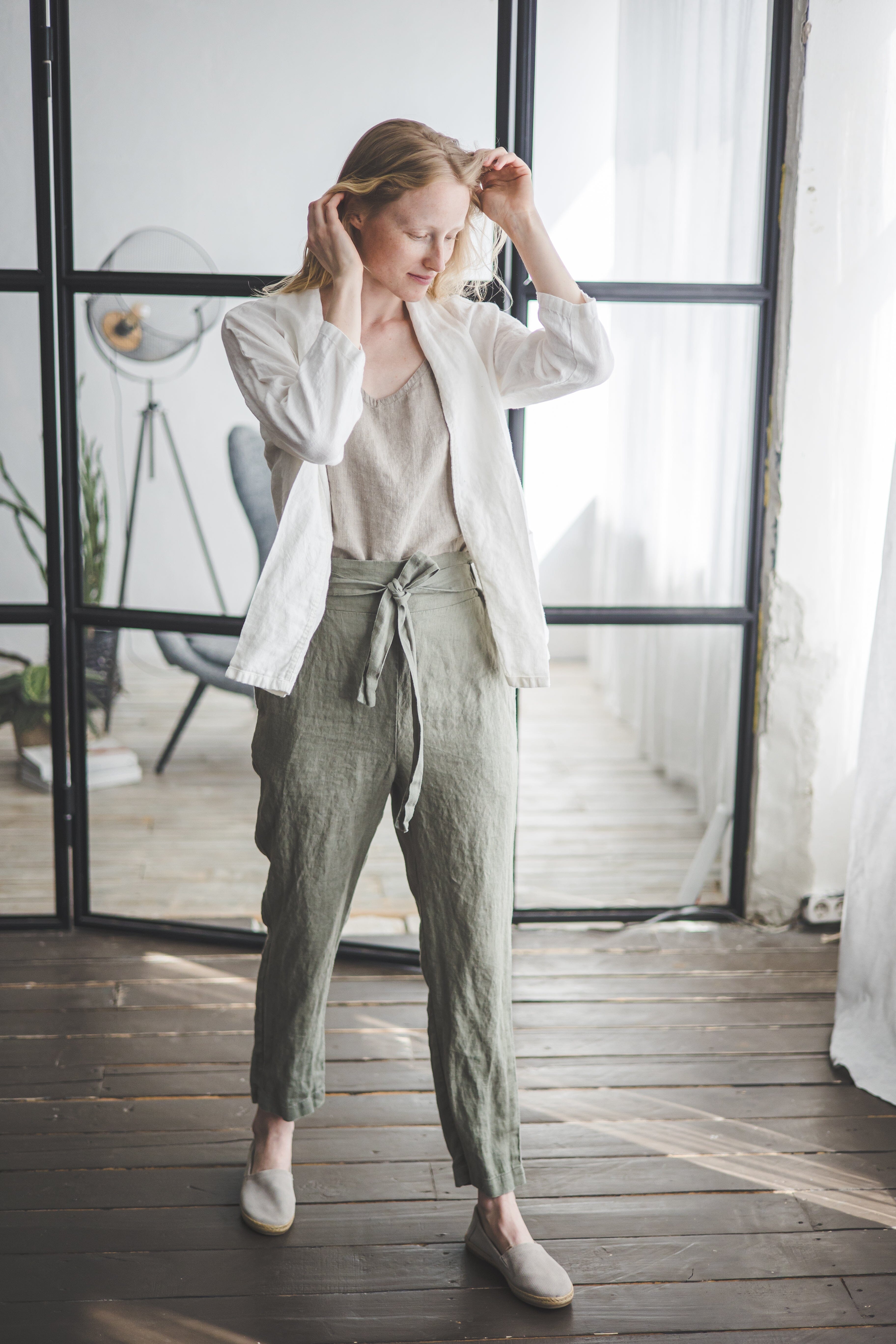Slim Tapered High Waisted Linen Pants Old Linen Mill 