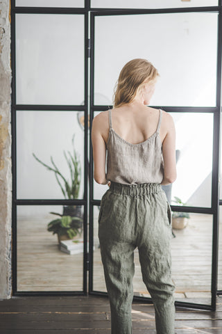 Slim Tapered High Waisted Linen Pants Old Linen Mill 