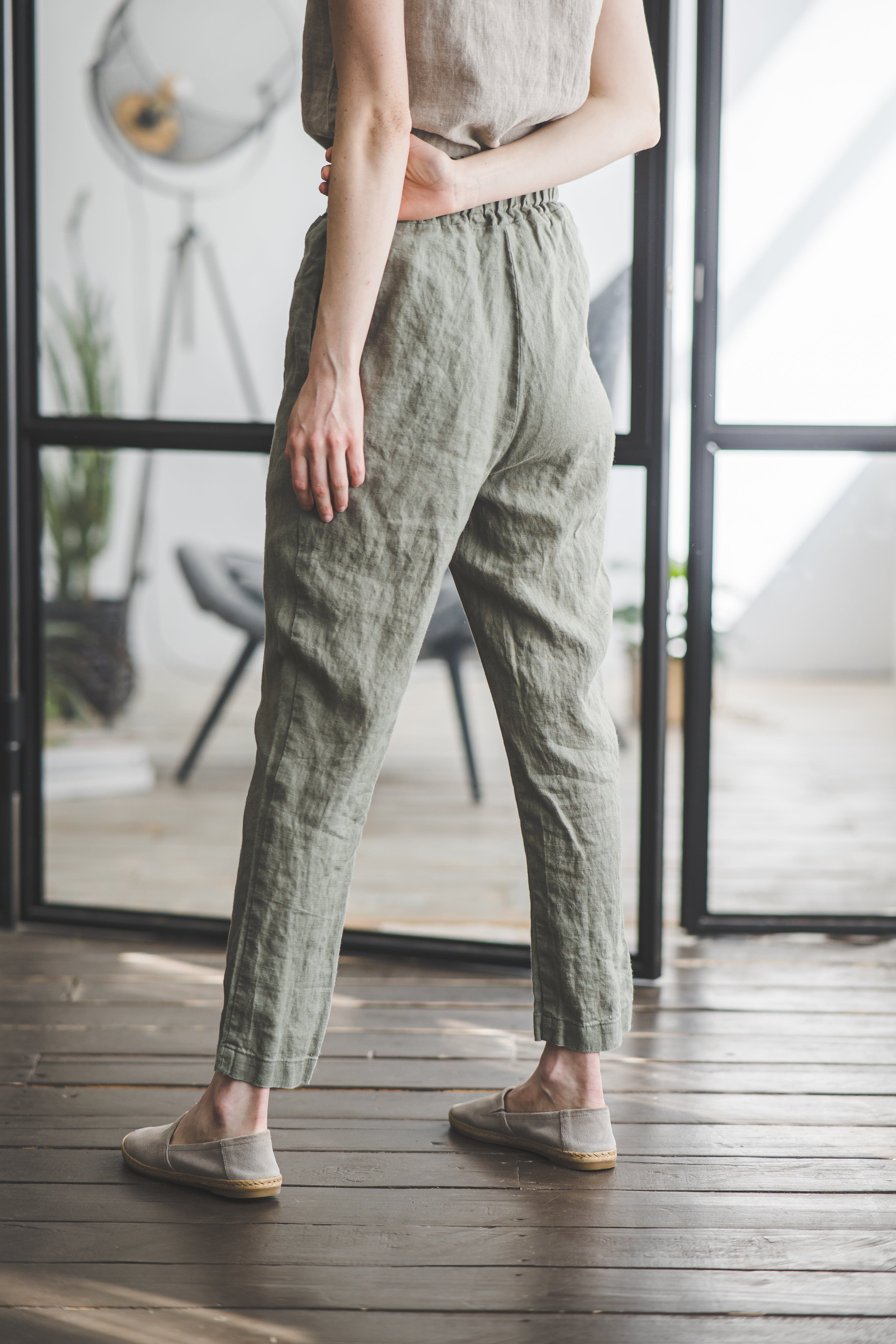Slim Tapered High Waisted Linen Pants Old Linen Mill 