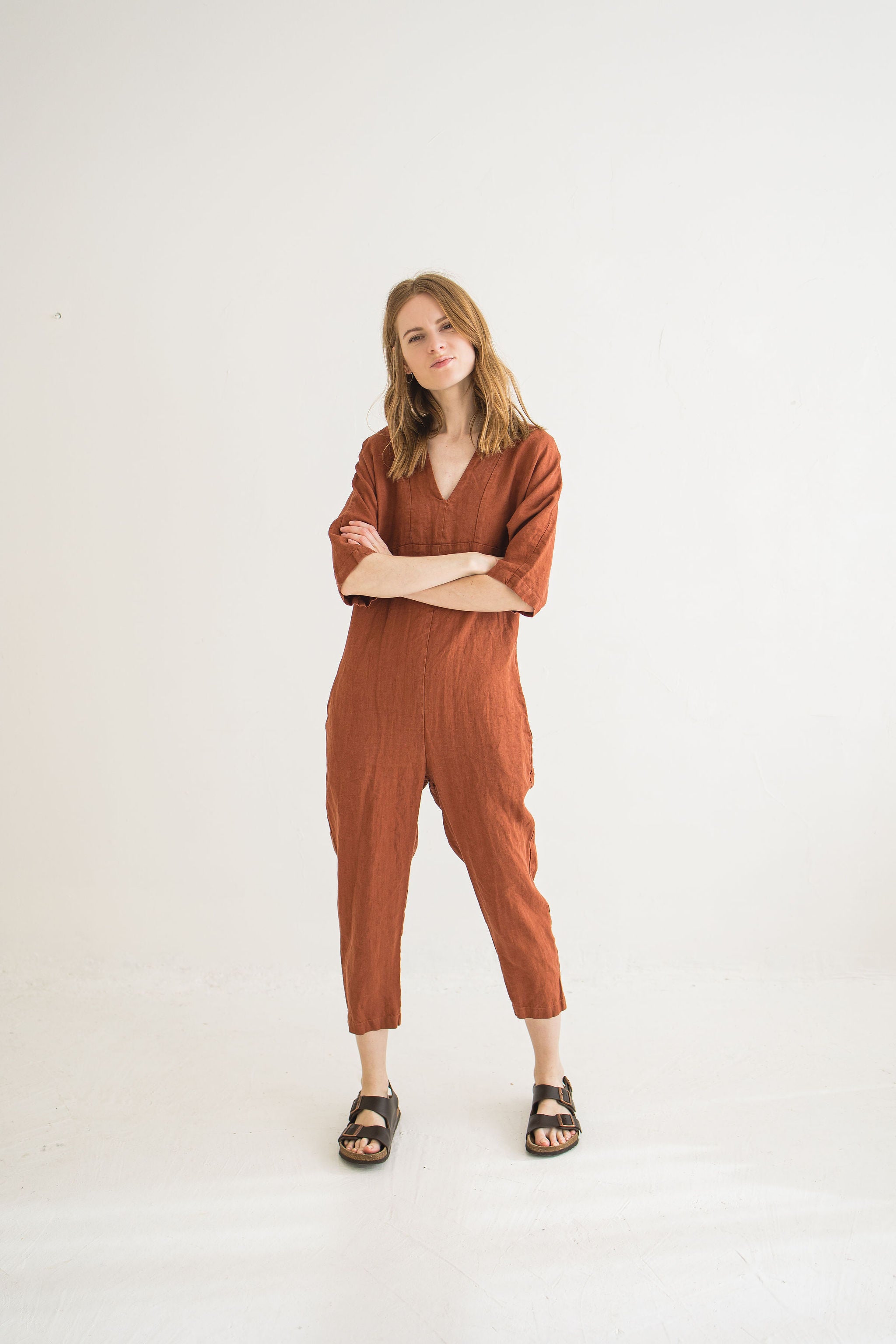 Soft Linen Jumpsuit with Belt Old Linen Mill