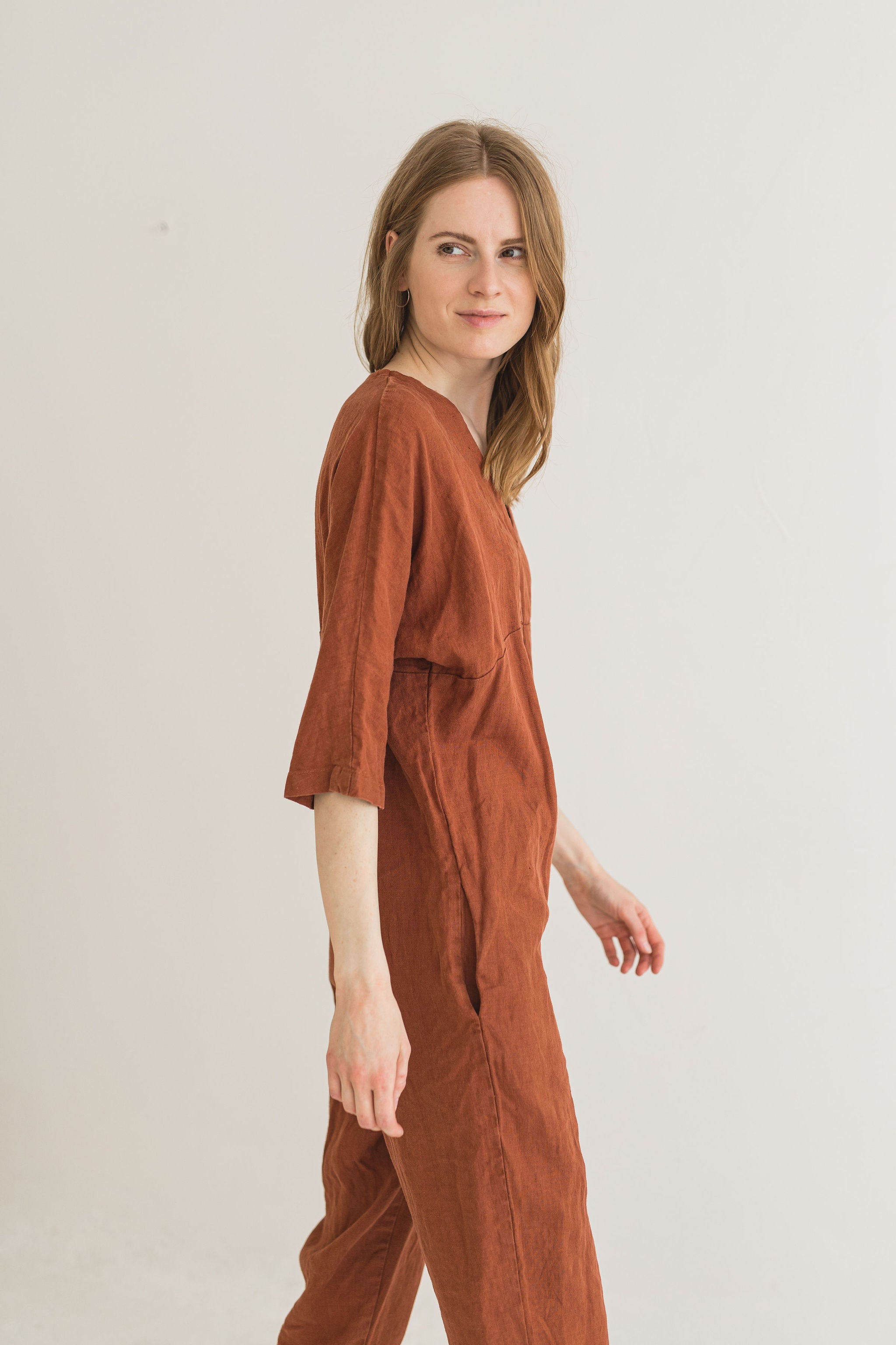 Soft Linen Jumpsuit with Belt Old Linen Mill