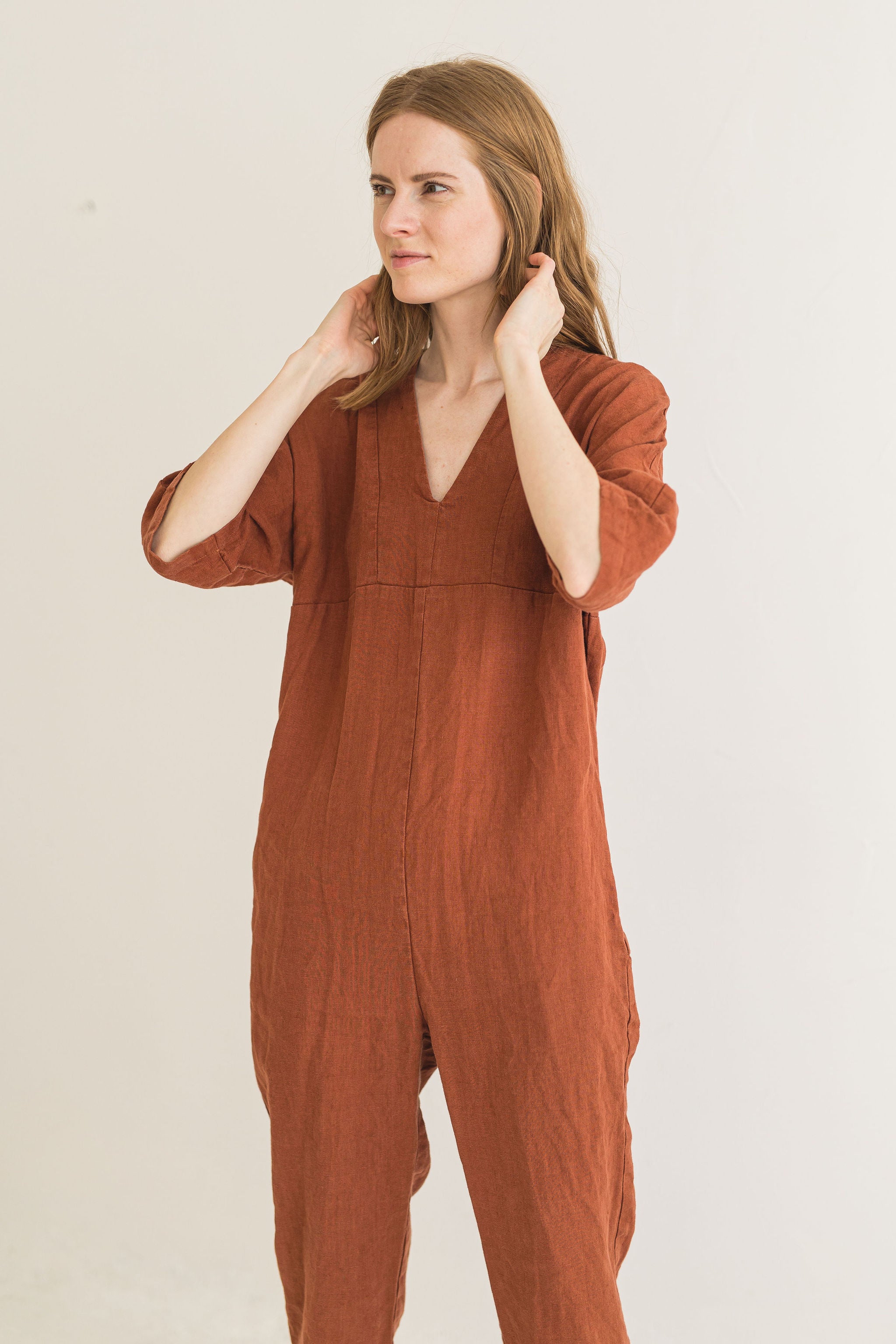 Soft Linen Jumpsuit with Belt Old Linen Mill