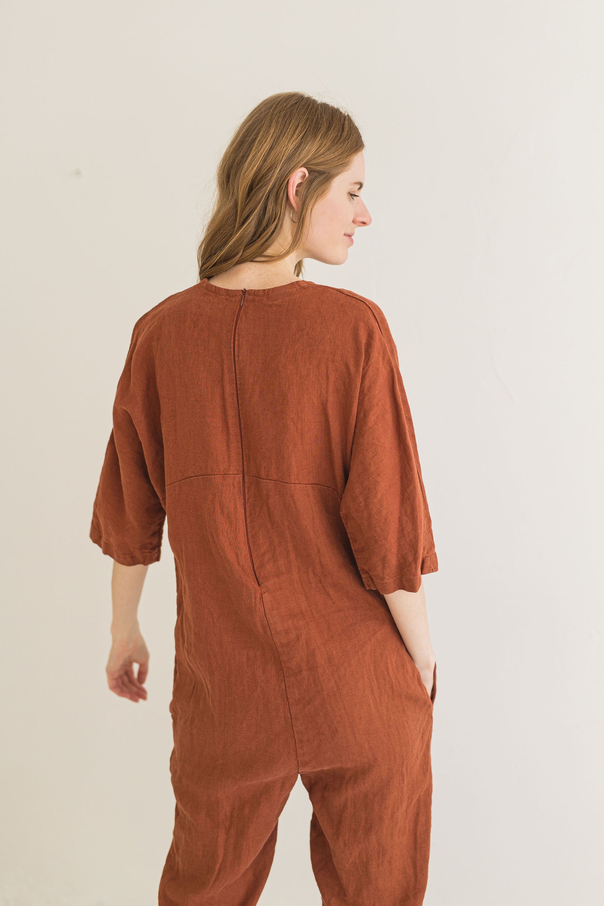 Soft Linen Jumpsuit with Belt Old Linen Mill