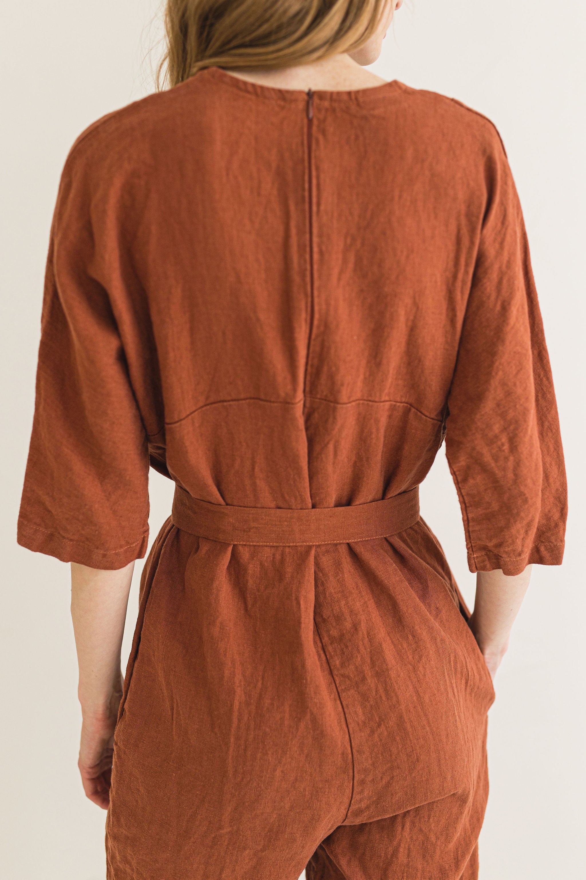 Soft Linen Jumpsuit with Belt Old Linen Mill