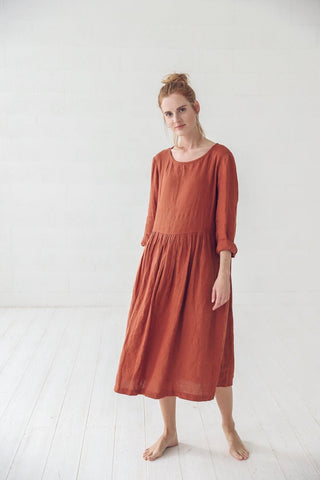 Soft Linen Midi Long Sleeves Dress Old Linen Mill 