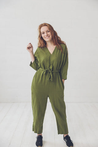 Soft Long Linen Jumpsuit Old Linen Mill Small Grey Checks XS/S 