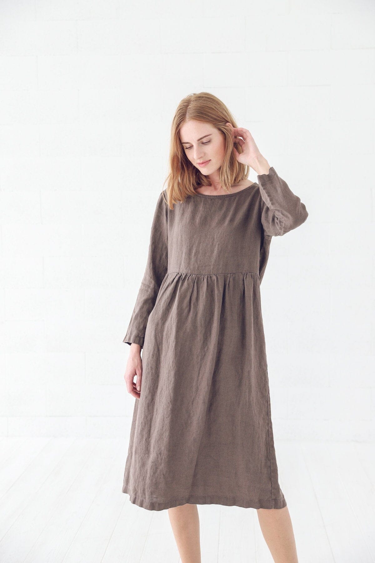 Soft Midi Linen Dress Old Linen Mill Small Grey Checks XS/S 